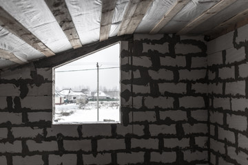 window in the inside wall in the dark