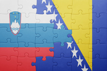 puzzle with the national flag of bosnia and herzegovina and slovenia