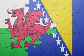 puzzle with the national flag of bosnia and herzegovina and wales
