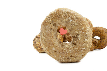 yummy bagels with paper heart