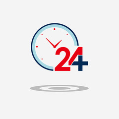 Twenty four available medical help icon. Clock face