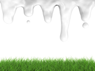 flowing cream milk on white background