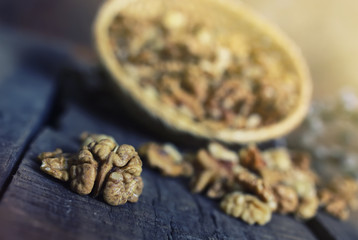 walnut on wooden background