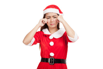 Asian Christmas girl with Santa Claus clothes cry