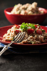 Salad couscous with tuna, bell pepper, cucumber, red onion and green beans