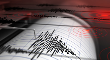 Seismograph and earthquake - obrazy, fototapety, plakaty