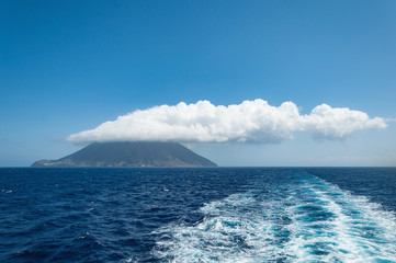 Stromboli island with cloud on the top.