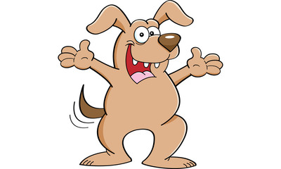 Cartoon illustration of a dog with both arms extended.