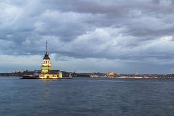 Maiden Tower View During the Twilight Under the Clouds