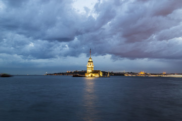 Maiden Tower View During the Twilight Under the Clouds