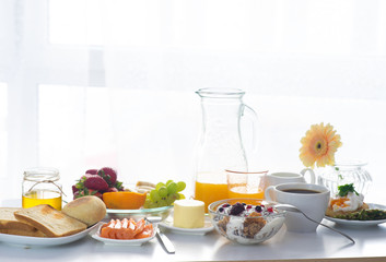 Breakfast served in front of the window