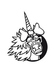 crazy student funny nerd geek hornbrille unicorn smart girl female mare pink girl bow comic cartoon unicorn