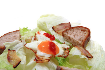 ham and eggs with lettuce and bread