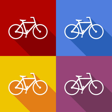 Icono plano bicicleta con sombra en varios colores
