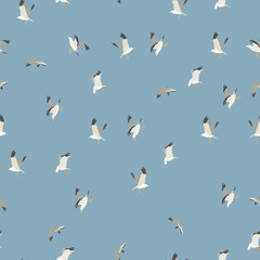 seamless background with white seagulls against blue sky