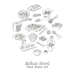 Asian Food. Decorative chinese food icons set.