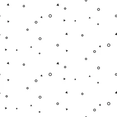 Behang Tiny geometrische tekenen naadloze wit patroon. Onopvallende dunne cirkels en driehoeken website zwart-wit achtergrondpatroon. © YoPixArt