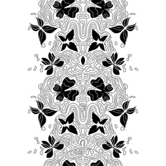 Abstract vertical wavy pattern, seamless element with butterflies and lines, hand-drawn curly lines vector, Eps 8