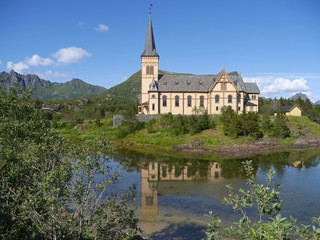 Fototapeta na wymiar Lofoten Kathedrale, Vågan kirke, Vågan-Kirche
