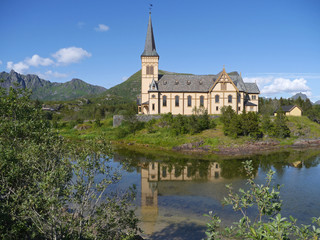 Obraz premium Lofoten Kathedrale, Vågan kirke, Vågan-Kirche