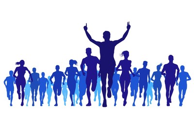 running sports and large groups silhouettes - obrazy, fototapety, plakaty