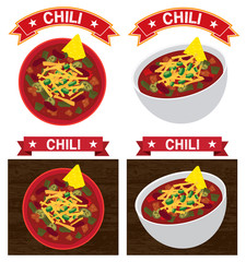 Chili con carne bowl illustration - obrazy, fototapety, plakaty