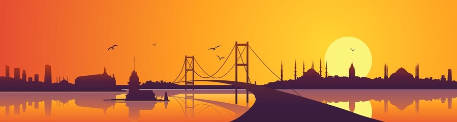 Obraz premium Istanbul skyline views, sunset and bridge