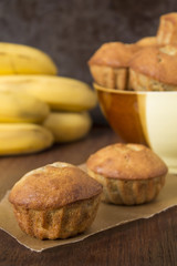 Homemade banana muffins on the brown paper
