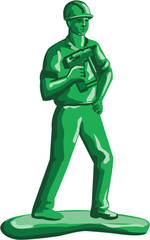 Green Construction Worker Nailgun Retro