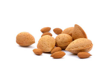 Fruits of almonds isolated on white background