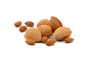 Fruits of almonds isolated on white background