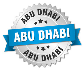 Fototapeta premium Abu Dhabi round silver badge with blue ribbon