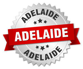 Adelaide  round silver badge with red ribbon