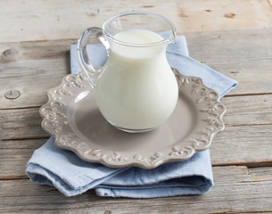 Milk in a jar on a napkin