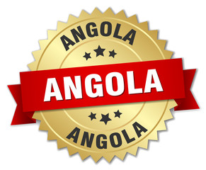 Angola round golden badge with red ribbon