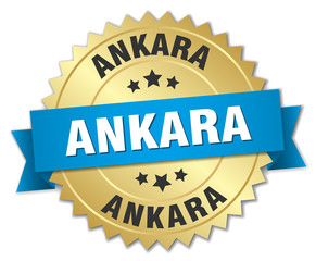 Ankara round golden badge with blue ribbon