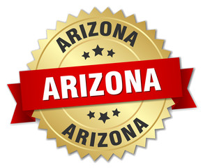 Arizona round golden badge with red ribbon