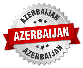 Azerbaijan  round silver badge with red ribbon