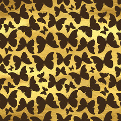 Golden seamless pattern with butterflies