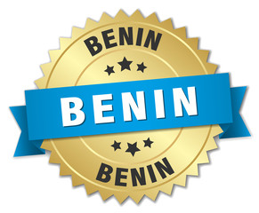 Benin round golden badge with blue ribbon