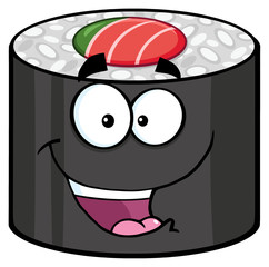 Happy Sushi Roll Cartoon Mascot Character