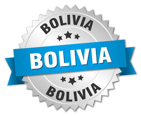 Bolivia round silver badge with blue ribbon