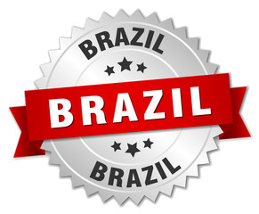 Obraz premium Brazil round silver badge with red ribbon