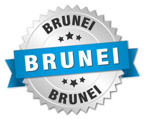 Brunei round silver badge with blue ribbon