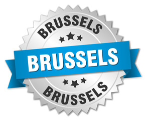 Brussels round silver badge with blue ribbon
