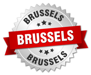 Brussels  round silver badge with red ribbon