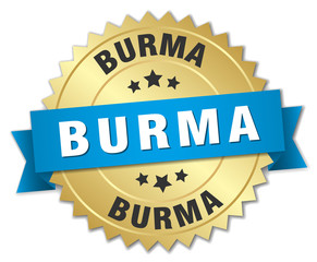 Burma round golden badge with blue ribbon