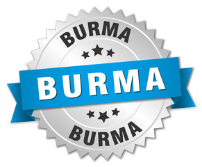 Burma round silver badge with blue ribbon