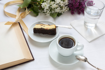 Morning coffee with cheesecake