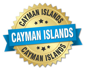 Cayman Islands round golden badge with blue ribbon
